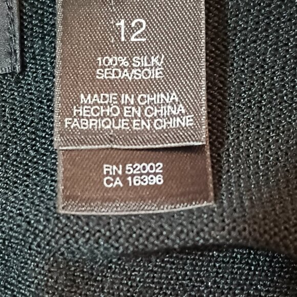 Liz Claiborne Black Silk Cardigan 12 Women's Open Front Long Sleeve Bead Flower - Picture 7 of 9